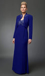 V-neck Long Sleeves Sleeveless Beaded Fitted Floor Length Sheath Empire Waistline Sheath Dress