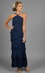 Natural Waistline Sleeveless Halter Sheath Floor Length Tiered Beaded Back Zipper Sheath Dress/Evening Dress/Party Dress