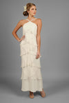 Floor Length Beaded Natural Waistline Sleeveless Halter Sheath Sheath Dress With Ruffles