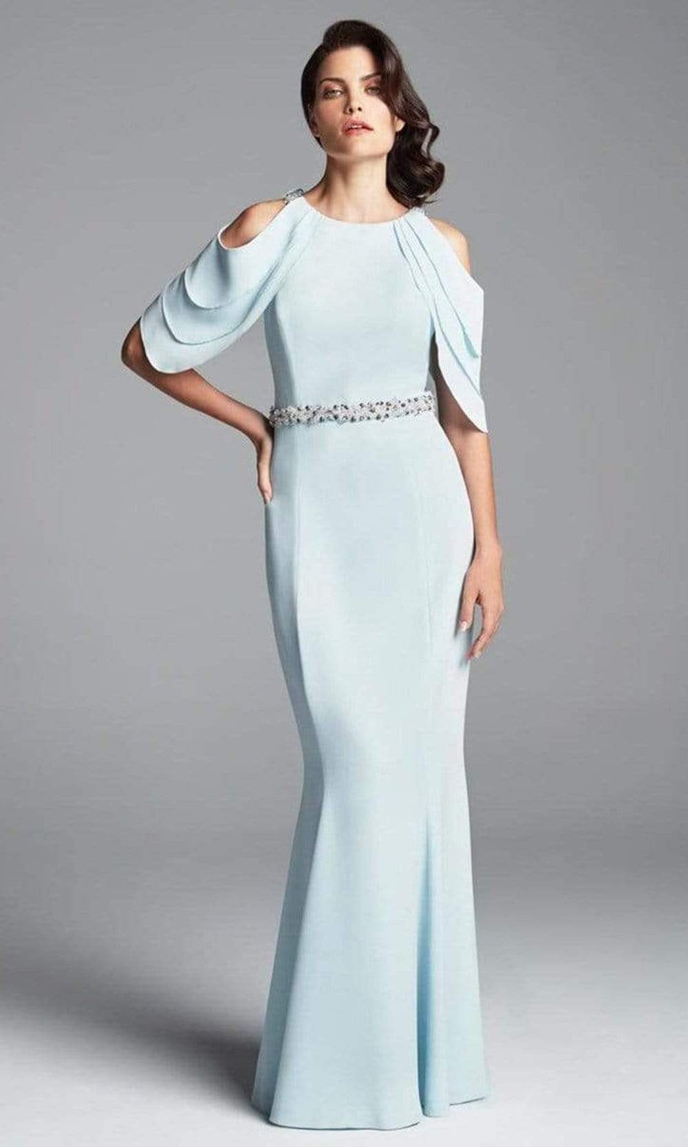 Alexander by Daymor - 350 Cold Shoulder Beaded Waist Sheath Gown
