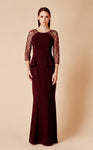 Natural Waistline 3/4 Sleeves Sheer Sheath Bateau Neck Floor Length Sheath Dress