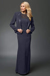 Modest Floor Length Jeweled Neck Natural Waistline Sheath Cap Long Sleeves Sheer Illusion Beaded Sheath Dress/Prom Dress