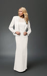 Modest Jeweled Neck Sheath Natural Waistline Floor Length Cap Long Sleeves Sheer Beaded Illusion Sheath Dress/Prom Dress