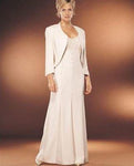 Petite V-neck Fitted Floor Length Natural Waistline Sheath Long Sleeves Sheath Dress/Mother-of-the-Bride Dress