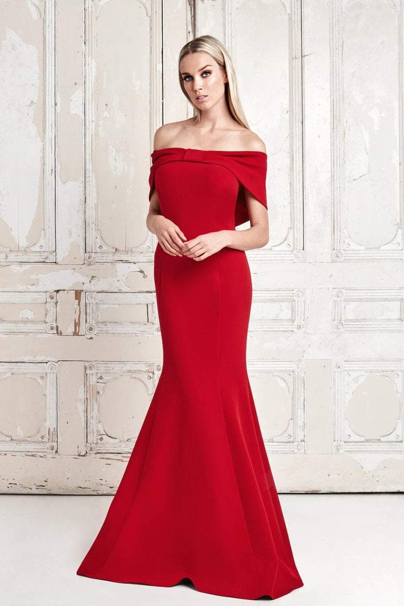 Alexander by Daymor - 767 Draping Ribbon Paneled Off Shoulder Gown
