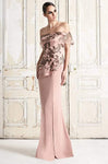 Natural Waistline Sheath Floor Length Off the Shoulder Embroidered Tiered Peplum Asymmetric Fitted Sheer Sheath Dress