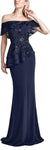 Floor Length Natural Waistline Sheath Peplum Asymmetric Embroidered Fitted Sheer Tiered Off the Shoulder Sheath Dress