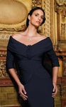 Petite Sheath 3/4 Sleeves Off the Shoulder Natural Waistline Ruched Fitted Sheath Dress