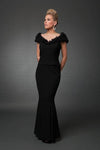 V-neck Cap Sleeves Mermaid Natural Waistline Floor Length Evening Dress With Ruffles