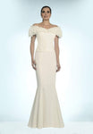 Petite Sophisticated Cap Sleeves Off the Shoulder Natural Waistline Mermaid Floor Length Dress With Ruffles