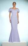 Petite Sophisticated Natural Waistline Cap Sleeves Off the Shoulder Floor Length Mermaid Dress With Ruffles