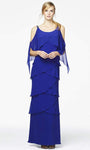 Floor Length Scoop Neck Cutout Tiered Sheer Sheath Natural Waistline Sheath Dress/Mother-of-the-Bride Dress With Ruffles