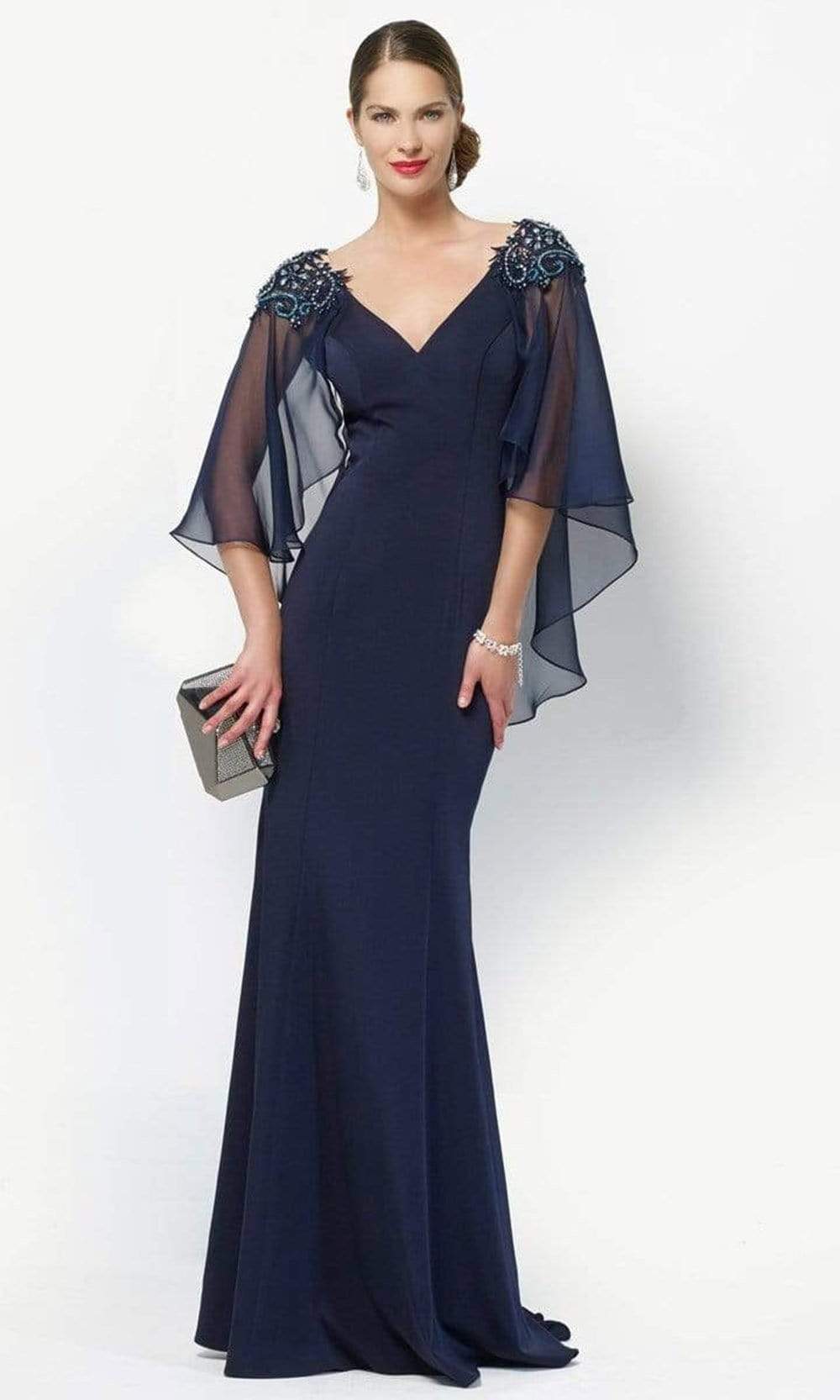 Alyce Paris - 27170 Beaded V-Neck Gown with Sheer Capelet
