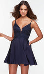 A-line V-neck Sleeveless Natural Waistline Lace-Up Back Zipper Sequined Sheer Cocktail Short Dress