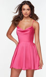 A-line Back Zipper Pocketed Lace-Up Flowy Open-Back Cocktail Short Sleeveless Cowl Neck Natural Waistline Party Dress