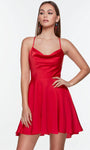 A-line Cowl Neck Sleeveless Cocktail Short Natural Waistline Open-Back Flowy Back Zipper Pocketed Lace-Up Party Dress