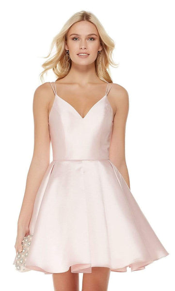 A-line V-neck Sleeveless Spaghetti Strap Natural Waistline Fit-and-Flare Full-Skirt Pleated Fitted Back Zipper Cocktail Above the Knee Skater Dress/Homecoming Dress/Prom Dress