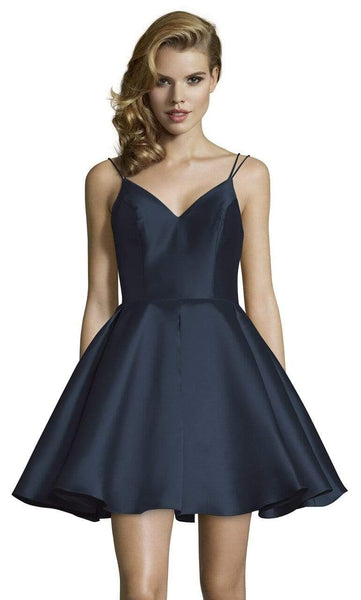 A-line V-neck Natural Waistline Fit-and-Flare Full-Skirt Sleeveless Spaghetti Strap Cocktail Above the Knee Fitted Pleated Back Zipper Skater Dress/Homecoming Dress/Prom Dress