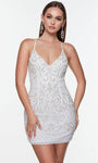 Sophisticated V-neck Sleeveless Fitted Back Zipper Beaded Cocktail Short Sheath Tulle Natural Waistline Sheath Dress