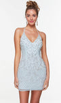 Sophisticated V-neck Natural Waistline Tulle Cocktail Short Back Zipper Fitted Beaded Sleeveless Sheath Sheath Dress