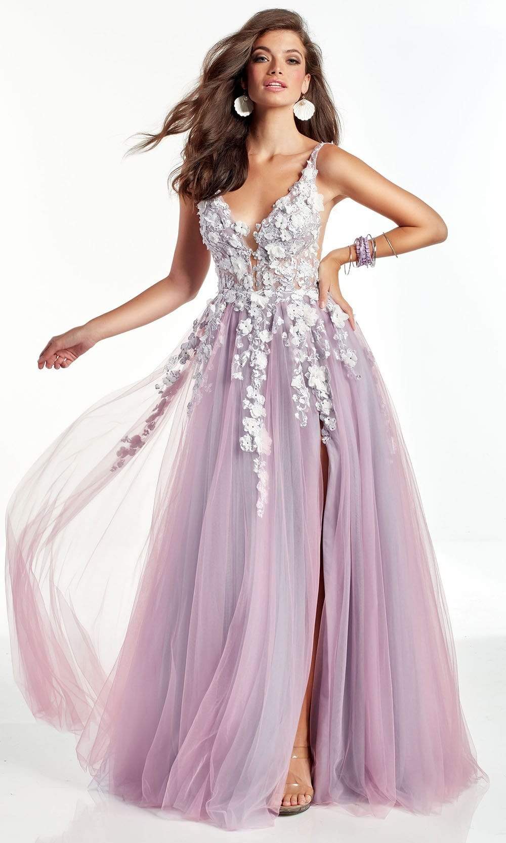 Alyce Paris - 60894 3D Floral Lace Tulle High Slit A-line Gown
