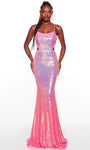Sexy Scoop Neck Floor Length Back Zipper Sequined Cutout Goddess Sleeveless Spaghetti Strap Mermaid Natural Waistline Prom Dress with a Brush/Sweep Train