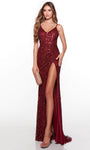 Modest V-neck Tulle Fitted Open-Back Sequined Beaded Slit Ruched Back Zipper Draped Floor Length Natural Waistline Sheath Sleeveless Spaghetti Strap Sheath Dress/Prom Dress with a Brush/Sweep Train