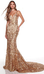 V-neck Sleeveless Natural Waistline Geometric Print Illusion Sequined Open-Back Sheath Plunging Neck Sheath Dress/Prom Dress with a Court Train