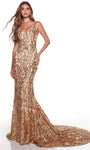 V-neck Sleeveless Natural Waistline Open-Back Sequined Illusion Sheath Geometric Print Plunging Neck Sheath Dress/Prom Dress with a Court Train