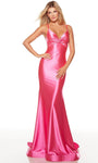 V-neck Spaghetti Strap Satin Mermaid Empire Waistline Lace-Up Open-Back Prom Dress with a Court Train by Alyce Designs