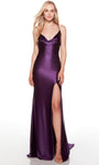 Tall Sexy Empire Waistline Open-Back Lace-Up Slit Spaghetti Strap Mermaid Cowl Neck Prom Dress with a Brush/Sweep Train