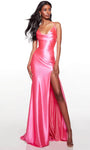 Tall Sexy Mermaid Spaghetti Strap Cowl Neck Empire Waistline Open-Back Lace-Up Slit Prom Dress with a Brush/Sweep Train