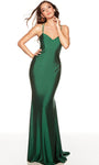 V-neck Sheath Ruched Cutout Open-Back Natural Waistline Spaghetti Strap Sheath Dress/Prom Dress with a Brush/Sweep Train