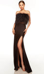 Strapless Mermaid Slit Jersey Natural Waistline Straight Neck Prom Dress with a Brush/Sweep Train