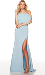 Strapless Slit Straight Neck Mermaid Natural Waistline Jersey Prom Dress with a Brush/Sweep Train