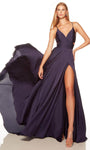 A-line V-neck Empire Waistline Cutout Faux Wrap Lace-Up Slit Back Zipper Spaghetti Strap Evening Dress/Prom Dress with a Court Train