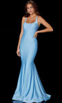 Scoop Neck Empire Waistline Sleeveless Lace-Up Wrap Ruched Mermaid Jersey Prom Dress with a Brush/Sweep Train