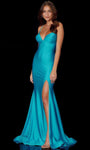 Sexy V-neck Jersey Empire Waistline Slit Spaghetti Strap Mermaid Prom Dress