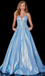 Sexy V-neck Plunging Neck Sleeveless Floor Length Natural Waistline Lace-Up Mesh Open-Back Illusion Prom Dress with a Brush/Sweep Train