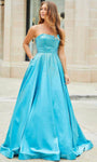 Strapless Satin Empire Waistline Pocketed Floor Length Straight Neck Prom Dress/Party Dress with a Brush/Sweep Train