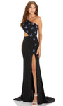 Jersey Floor Length Sheath Mermaid Natural Waistline Asymmetric Glittering Cutout Beaded Back Zipper Slit One Shoulder Sleeveless Sheath Dress with a Brush/Sweep Train