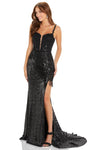 Floor Length Sleeveless Plunging Neck Sweetheart Lace-Up Slit Beaded Open-Back Fitted Applique Sequined Sheer Lace Corset Natural Waistline Sheath Sheath Dress/Evening Dress with a Brush/Sweep Train