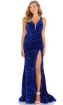 Sophisticated V-neck Sheath Fitted Slit Back Zipper Open-Back V Back Sequined Sheer Plunging Neck Velvet Natural Waistline Sleeveless Floor Length Sheath Dress/Evening Dress with a Brush/Sweep Train