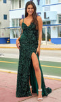 V-neck Sleeveless Spaghetti Strap Sequined Fitted Back Zipper Self Tie Lace-Up Slit Floor Length Natural Waistline Plunging Neck Velvet Sheath Sheath Dress/Evening Dress with a Brush/Sweep Train