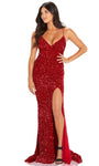 V-neck Sleeveless Spaghetti Strap Back Zipper Open-Back Lace-Up Sequined Slit Natural Waistline Sheath Velvet Plunging Neck Sheath Dress/Evening Dress/Prom Dress