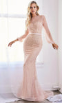 Tall Long Sleeves Metallic Floor Length Fitted Illusion Beaded Belted Sheer Glittering Scoop Neck Sweetheart Mermaid Natural Waistline Evening Dress with a Brush/Sweep Train With Pearls