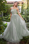 Modest A-line Strapless Floral Print Tulle Pleated Applique Prom Dress with a Brush/Sweep Train by Andrea And Leo