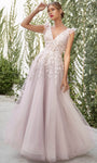 Sophisticated A-line V-neck Floor Length Back Zipper Tulle Fall Sleeveless Natural Waistline Evening Dress/Prom Dress With Ruffles
