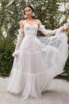 A-line Strapless Floral Print Embroidered Beaded Wrap Back Zipper Sheer Corset Natural Waistline Sheer Sleeves Tulle Fall Sweetheart Wedding Dress with a Brush/Sweep Train With Ruffles