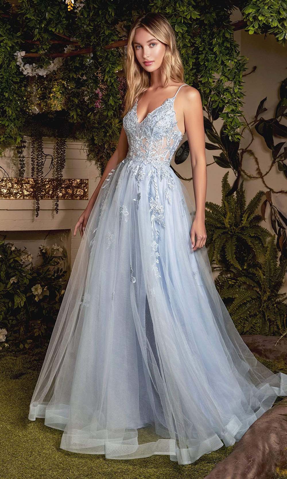 Andrea and Leo - A1049 V-Neck Lace Appliqued Gown
